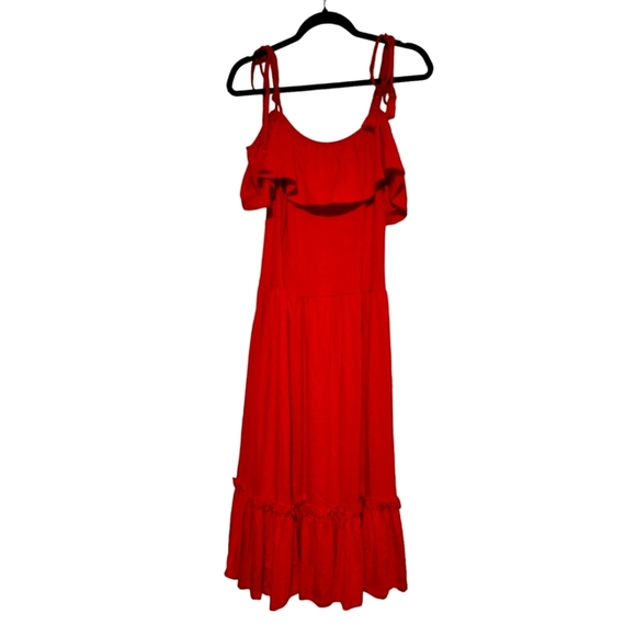 Rebecca Minkoff Mojave Red Off the Shoulder Tier Midi Summer Dress Size S - Picture 2 of 8